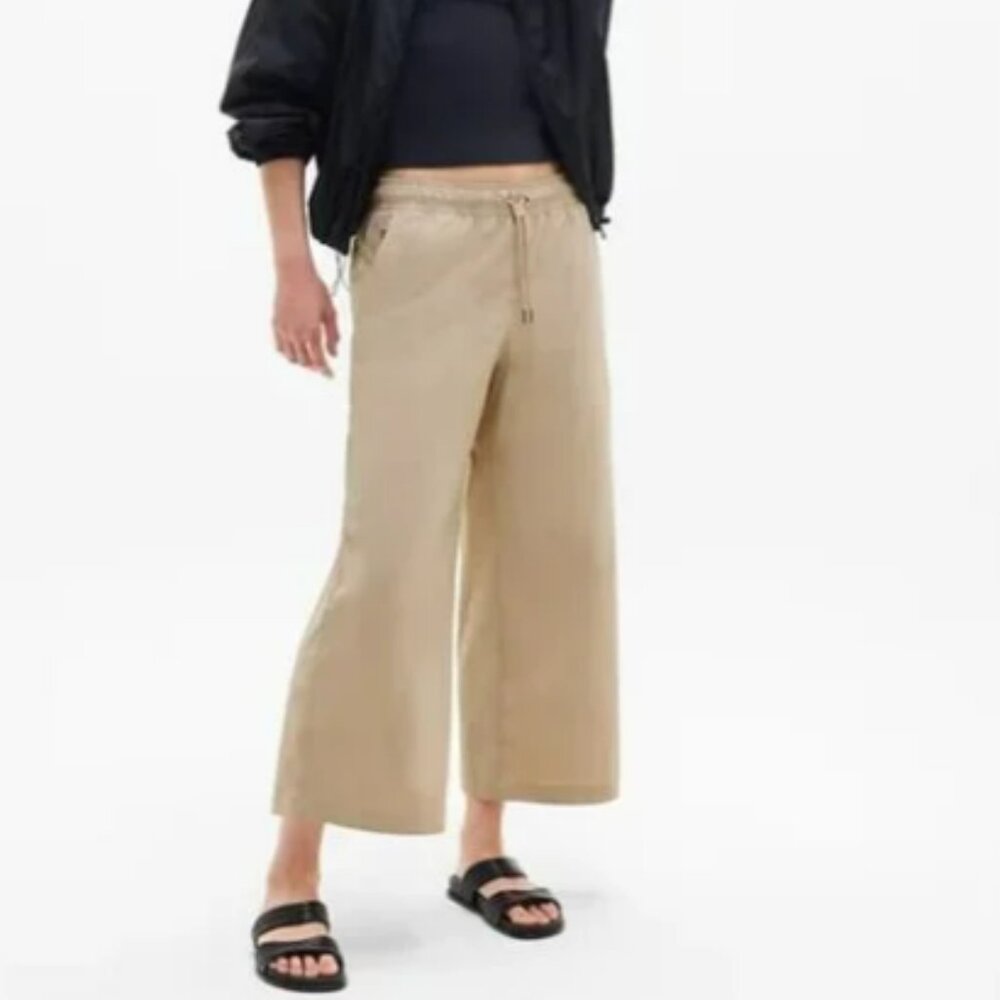 Athleta Midday Crop Poplin Wide Leg Pants Khaki XL - Picture 2 of 12